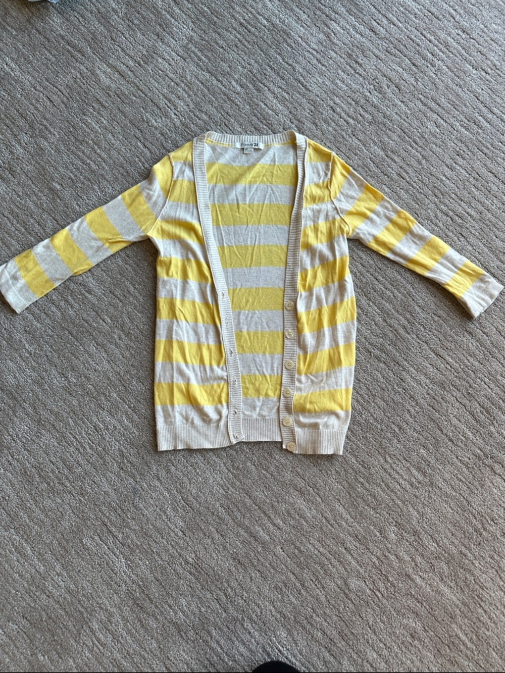 Forever 21 Striped Yellow and Cream Button-Front Women’s Cardigan